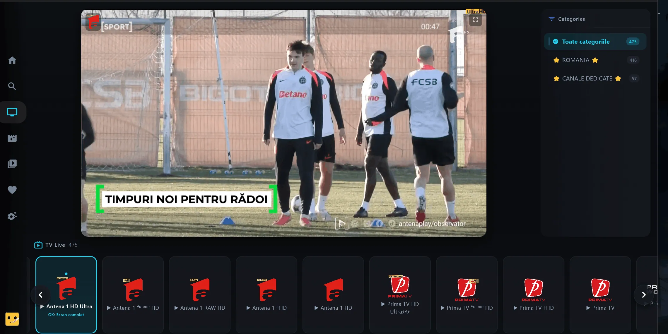 Interfața de televiziune live MediaPro